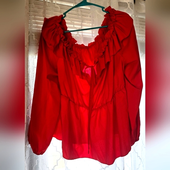 SHEIN Tops - SHEIN Off Shoulder Red Peplum Top